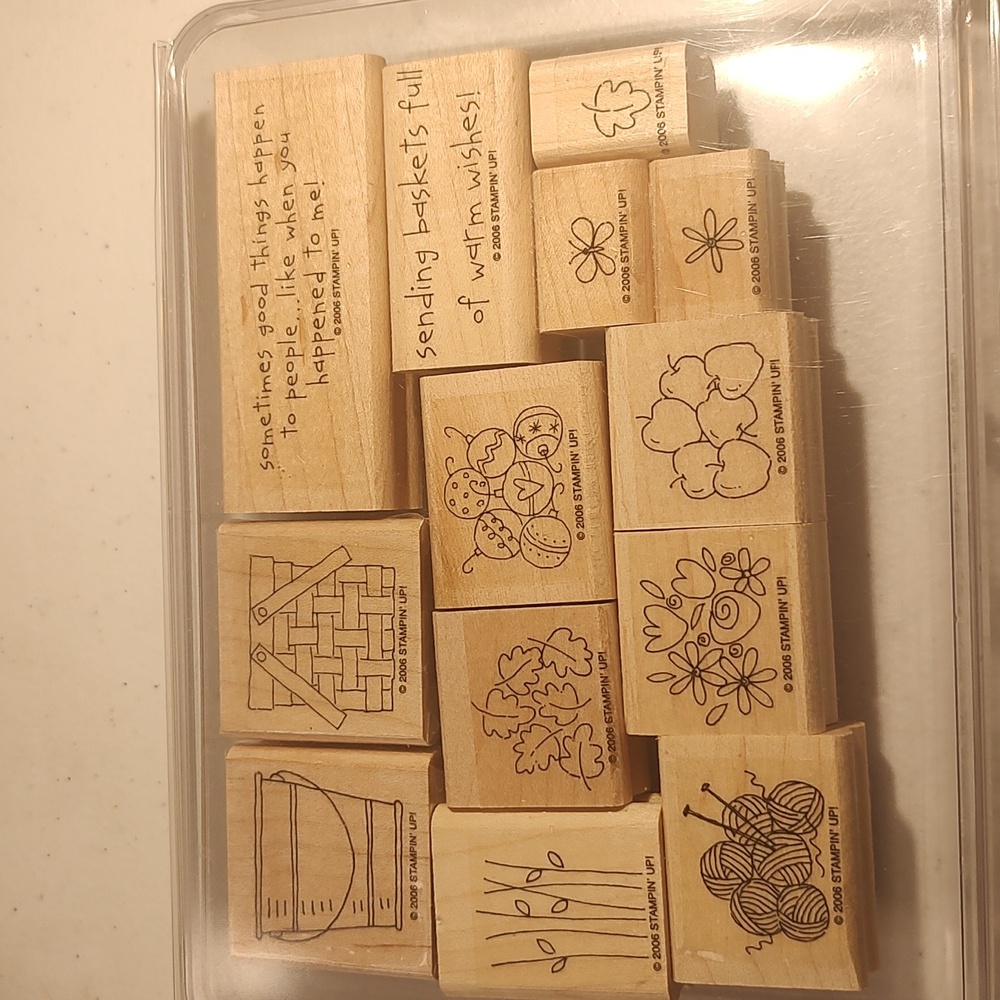 Stampin' Up! Basket Full Of Fun Wood Mounted Rubber Stamp Set Of 13 Stamps